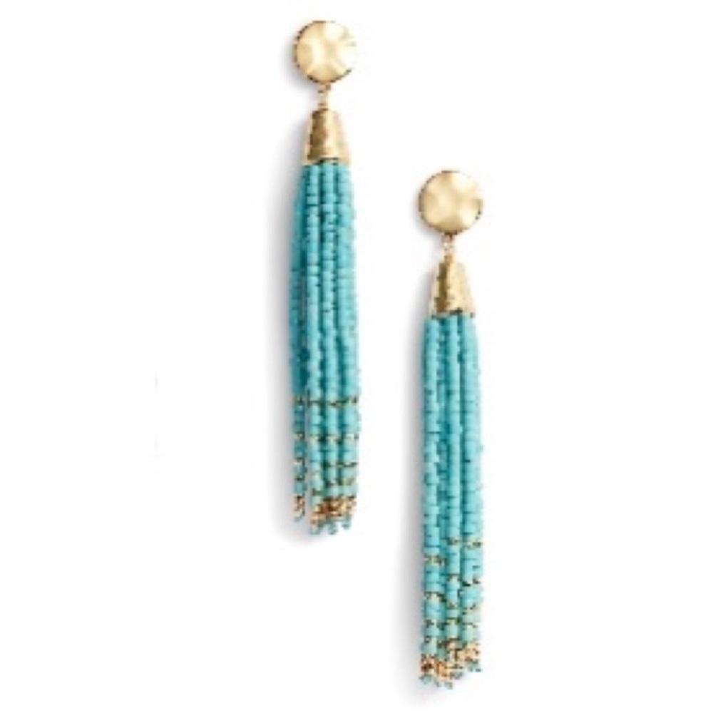 Gorjana Turquoise Beaded Tassel Drop Earrings with Gold Accents
